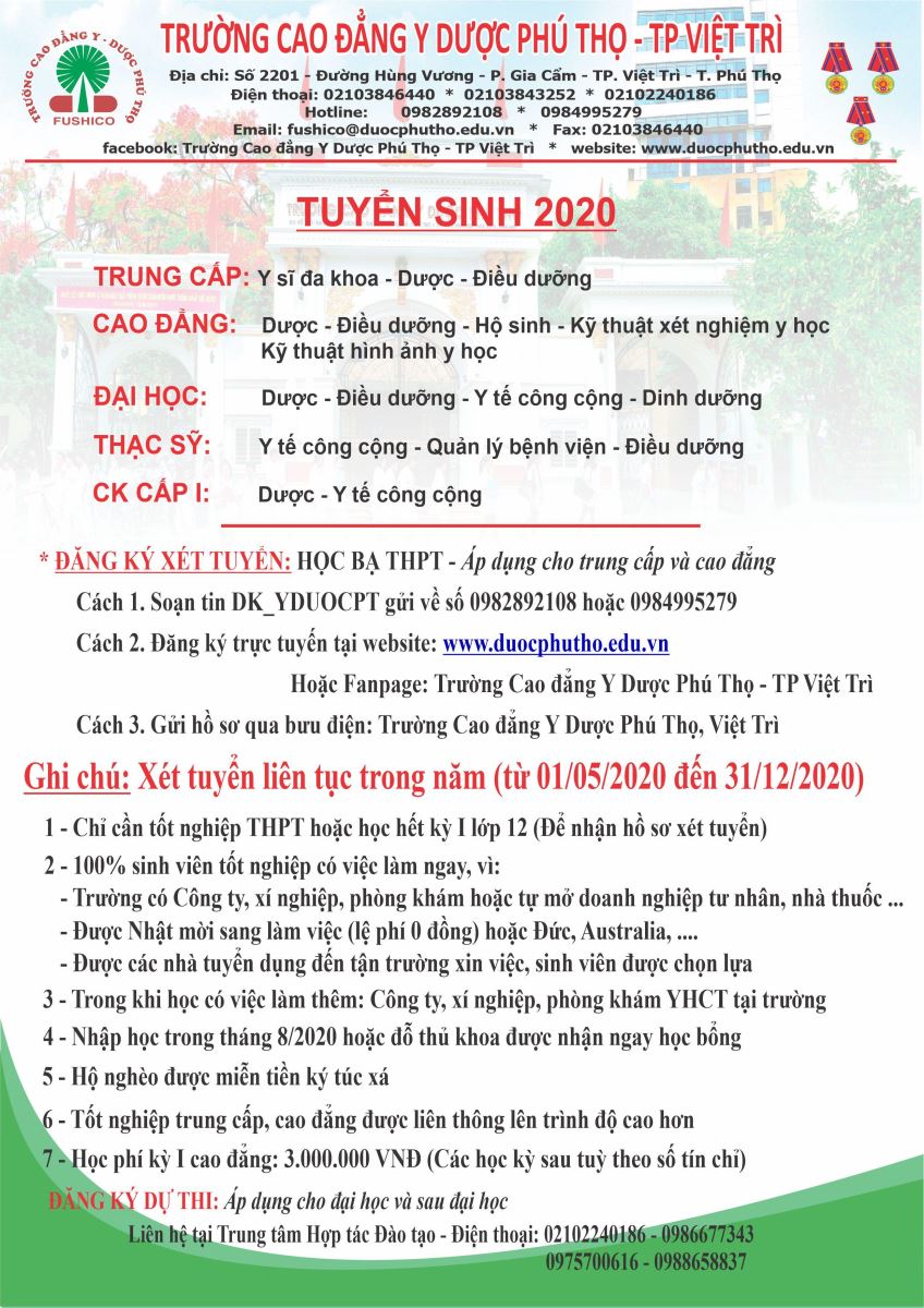 Trường cao đẳng y dược Phú Thọ - TP Việt Trì Tuyên sinh năm 2020
