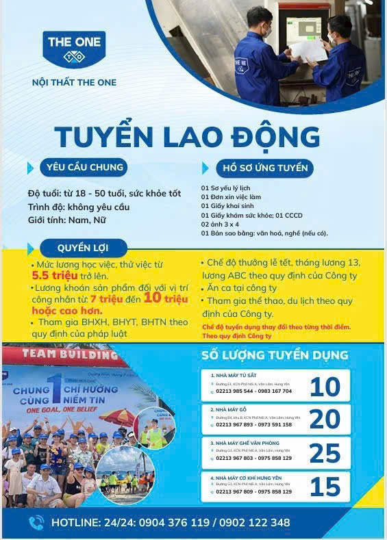 Thông báo tuyển dụng lao động làm việc cho công ty nội thất The One